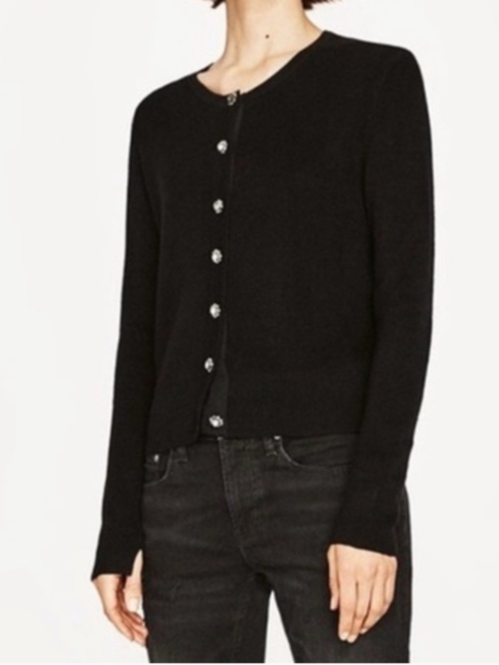Zara Black Cardigan with Jewelled Buttons (Size S)